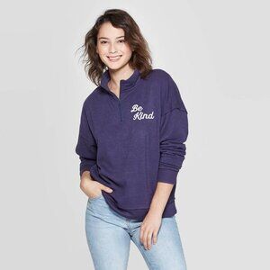 Women's Be Kind 1/4 Zip Graphic Sweatshirt - Grayson Threads (Juniors') - Navy M